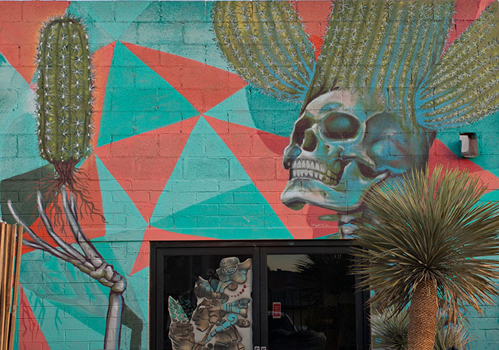 cactus and skeleton mural
