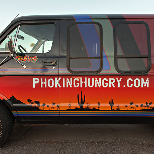 cactus themed sign on van