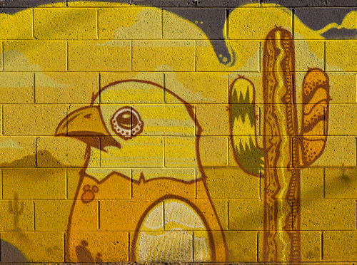 bird and cactus mural