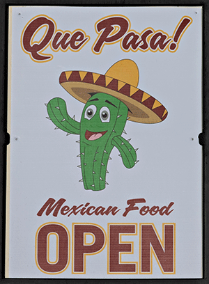 cactus themed mexican food sign